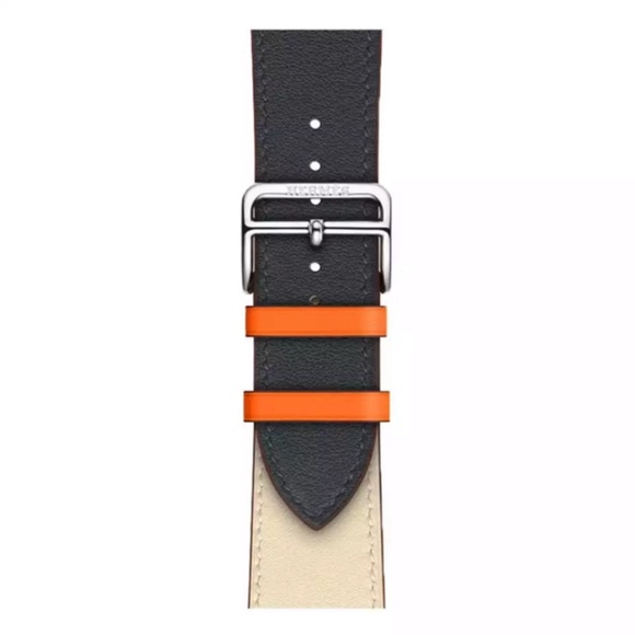 Two Tone Navy & Cream Leather Watchband for Apple - Picture 4 of 11